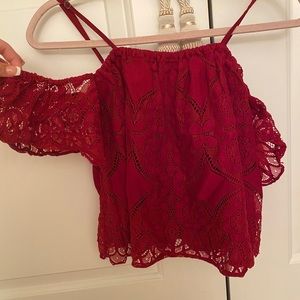 Red lace off the shoulder top